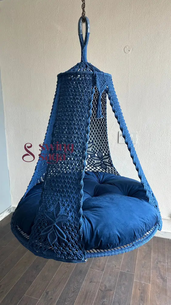 Angled view of dual seater swing handcrafted with precision for indoor and outdoors.