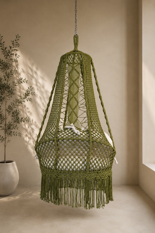 Sienna — warm, sophisticated, Mediterranean feeling. Particularly strong for a sand, terracotta, beige, brown, or rust-toned swing.