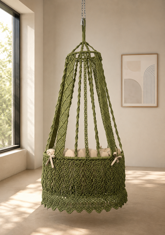 Olive colored Elowen Chair Swing for balcony space