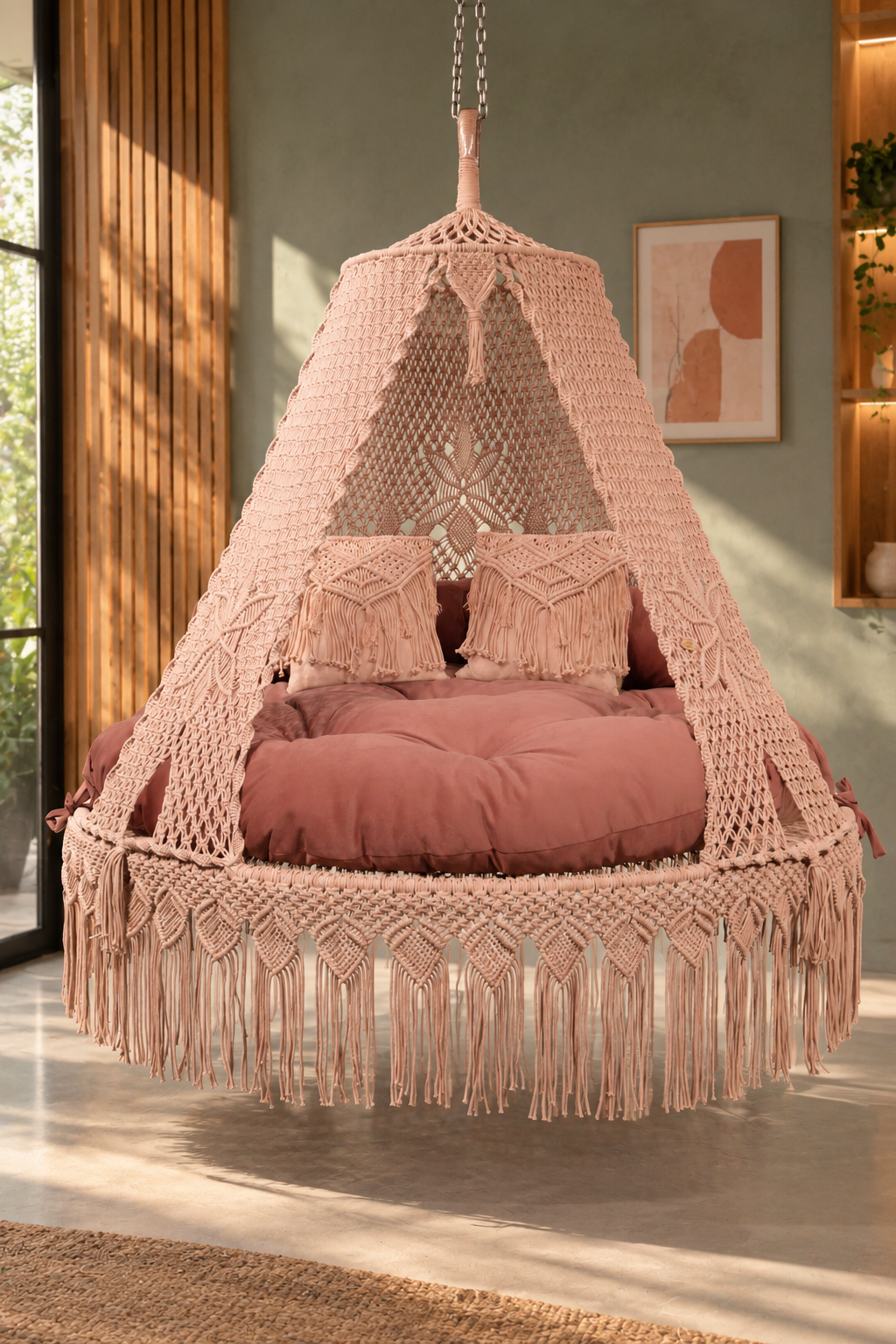 Lush Lux 65 Pink Cotton Macramé Bed Swing