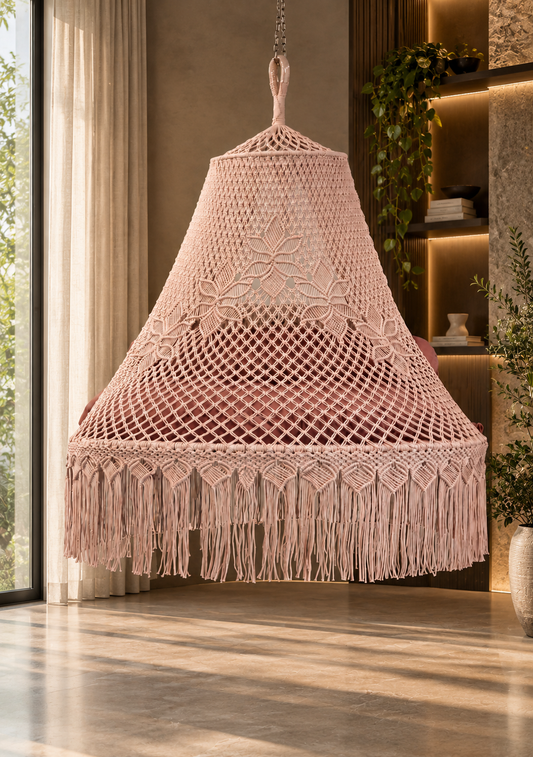 Lush Lux 65 Pink Cotton Macramé Bed Swing