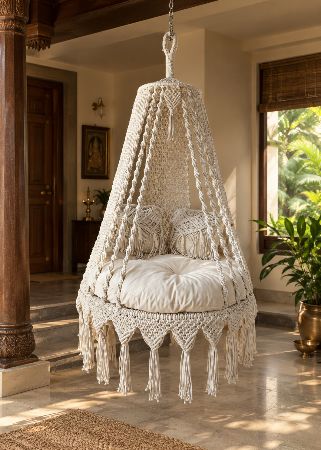 Handwoven White Sand Swing single seater