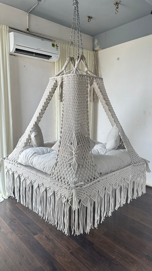 Macrame White Royal Bed Swing by Swing Saga
