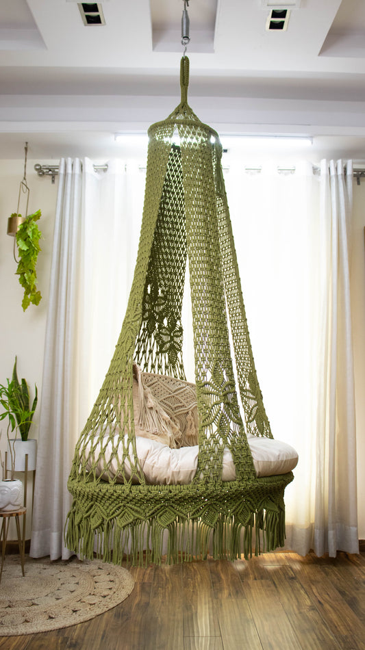 Olive Green single seater hanging chair - Swing Saga