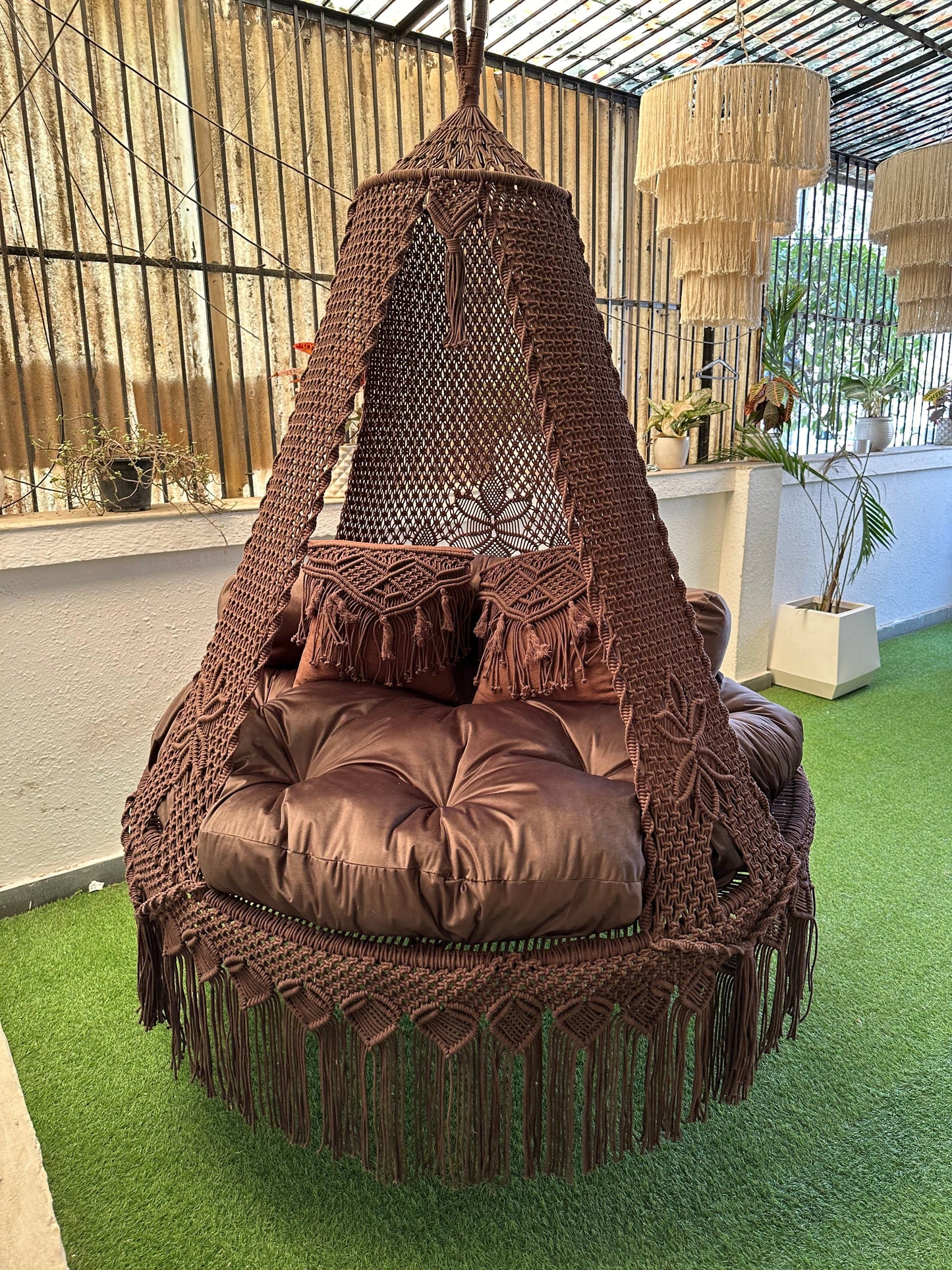 Mocha Brown Macrame Bed Swing - Swing Saga