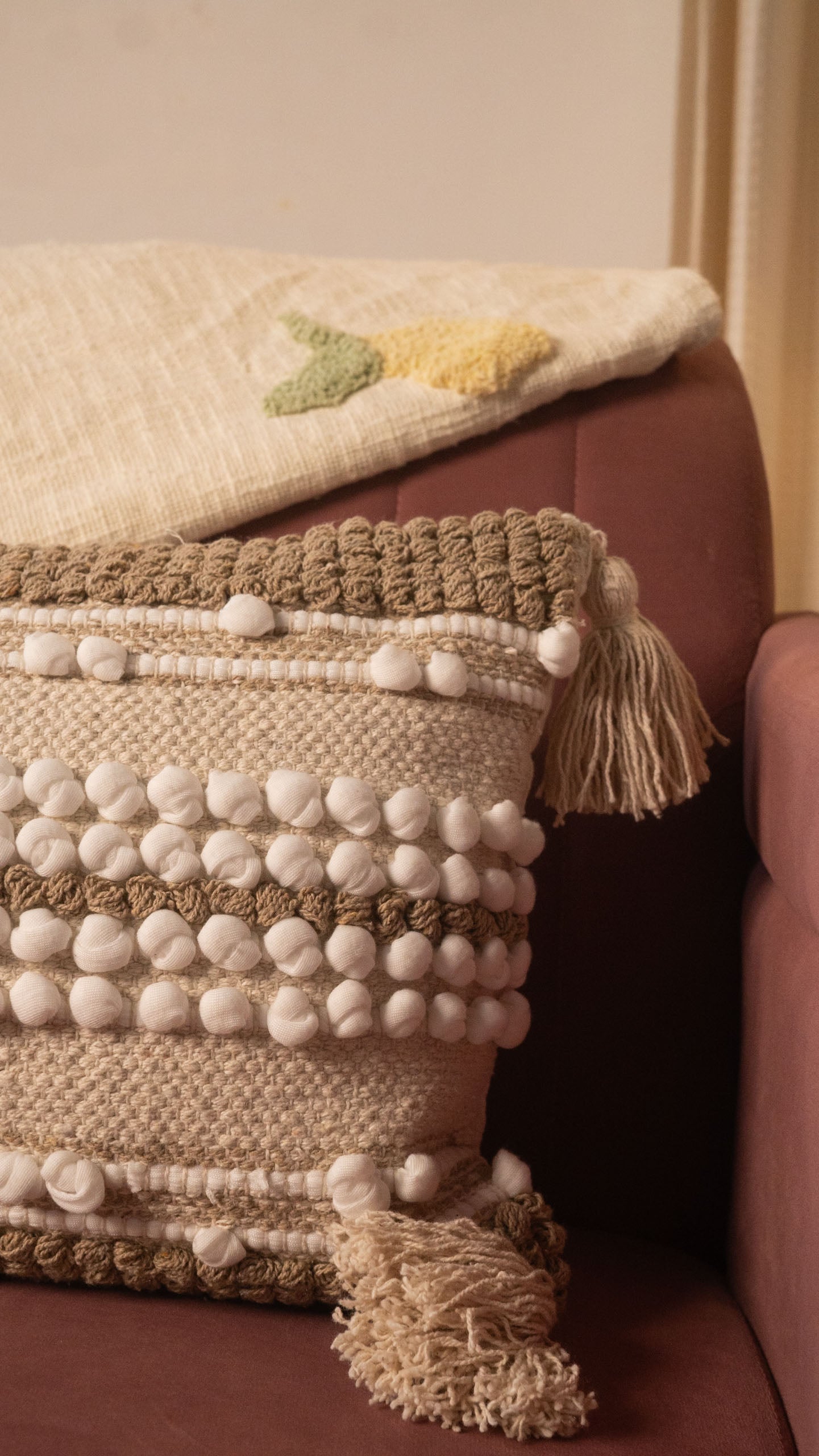 Cozy Bohemian Lumbar Pillow with Textured Stripes