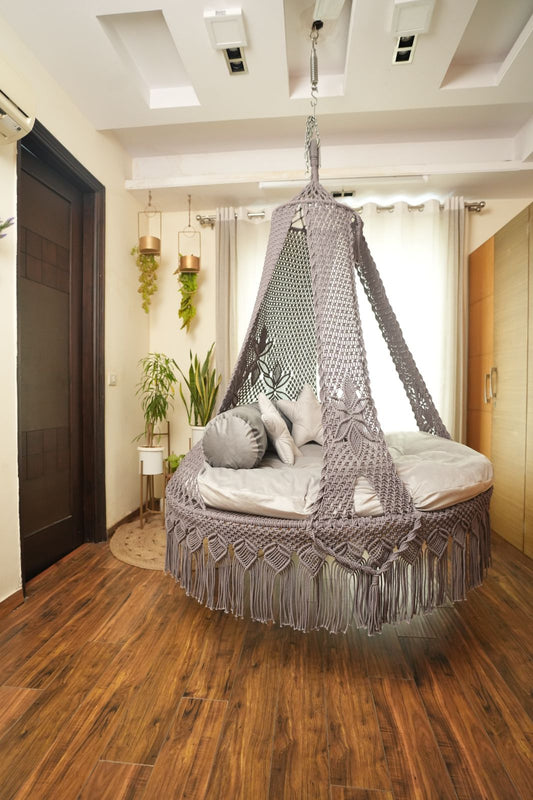 Dark Grey Macrame Bed Swing - Swing Saga