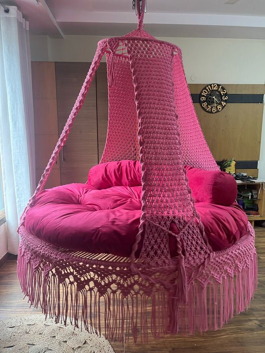 Hot Pink Macrame Bed Swing - Swing Saga