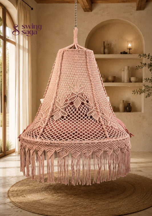 Amara, Handcrafted Cotton Macramé Bed Swing - Pink / 60 Inches
