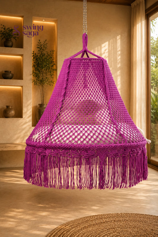 Berry Luxe -Handcrafted Cotton Macramé Bed Swing - 65 Inches / Magenta