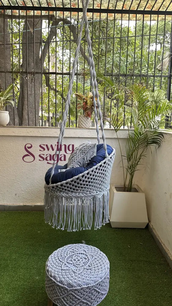 Blissful Blue Chair Swing And Ottoman Set