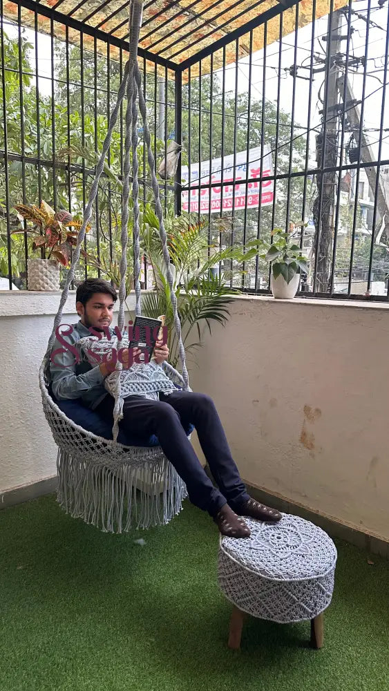 Blissful Blue Chair Swing And Ottoman Set