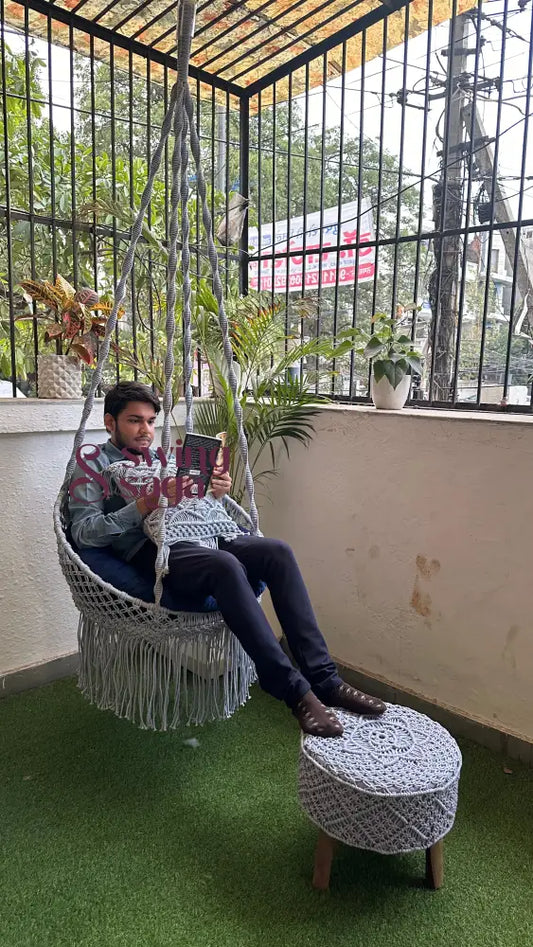 Blissful Blue Chair Swing And Ottoman Set
