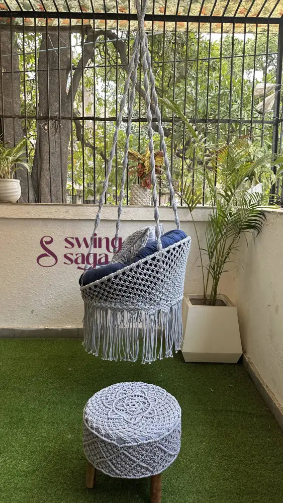 Blissful Blue Chair Swing And Ottoman Set