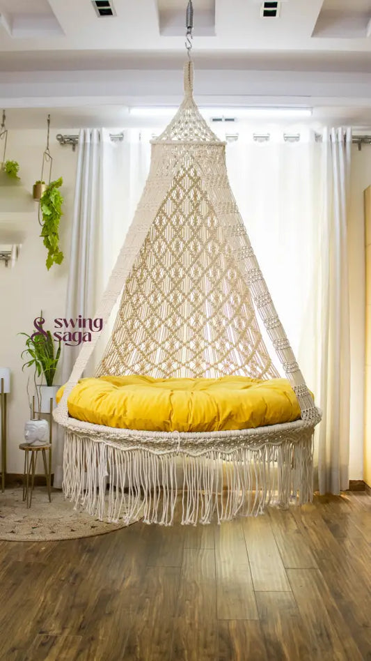 Yellow / Cream White Double seater hanging chair - Swing Saga