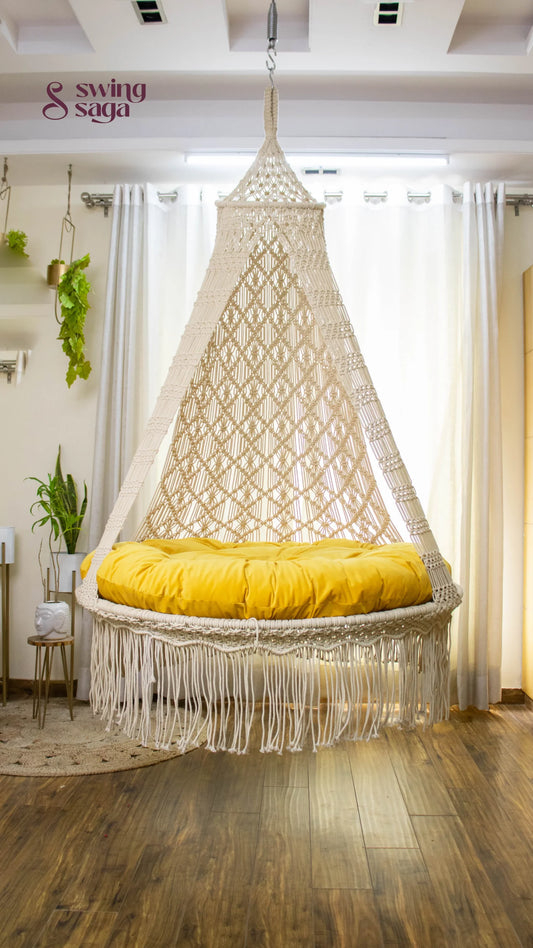 Yellow / Cream White Double seater hanging chair - Swing Saga
