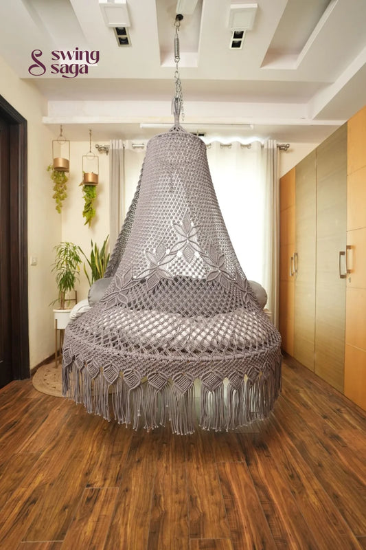 Dark Grey Macrame Bed Swing - Swing Saga