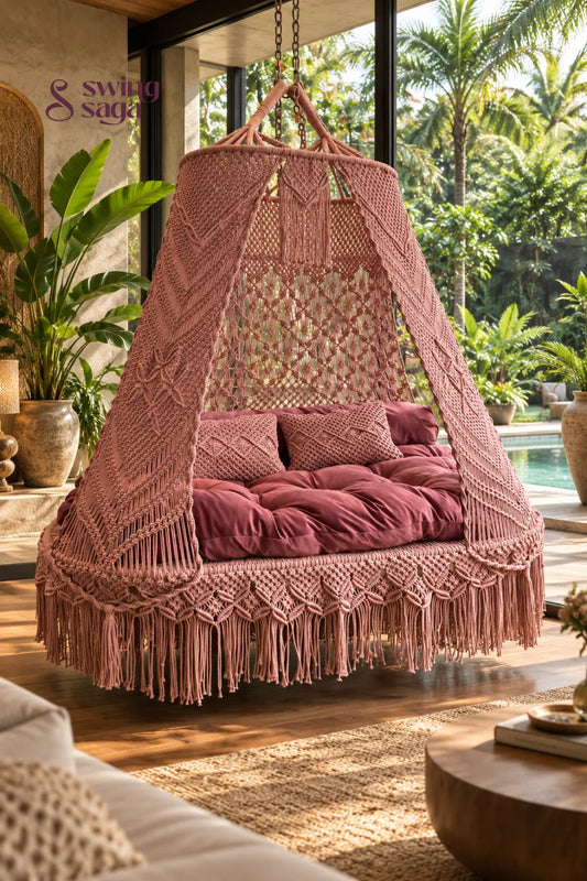 Boomerang Sofa Bed Swing – Lush Lux Pink Comfortable Hanging Swing by Swing Saga - 80 inches / Lush Lux Pink / IN