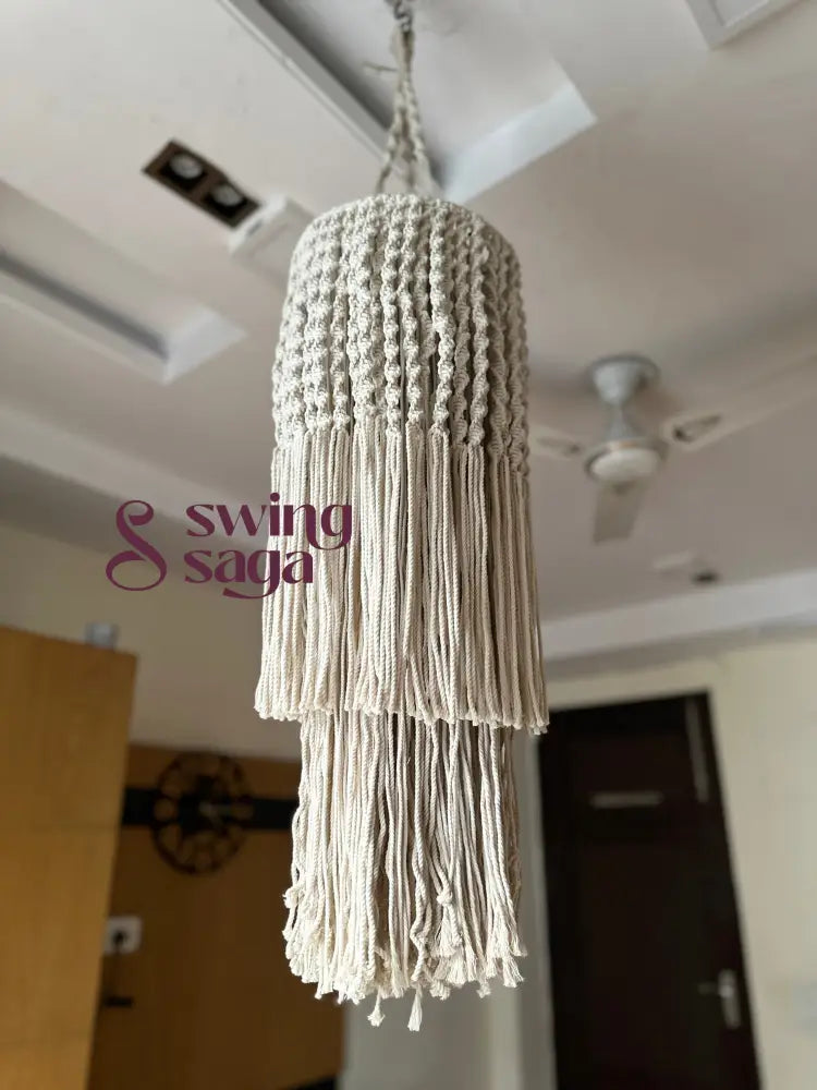 Cream macrame chandelier with circular hanger