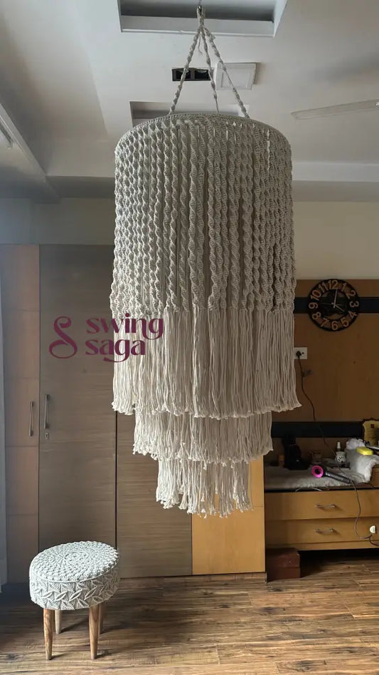 Boho macrame chandelier with layered tassels for modern home decor