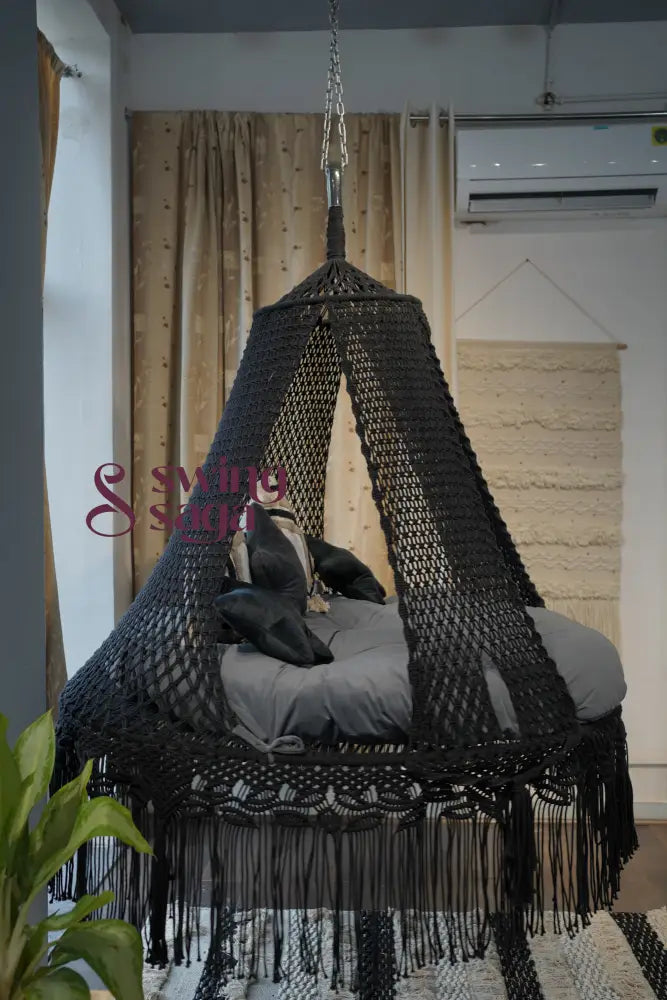Dusty Macrame hanging hammock bed swing 60 Inches / Black