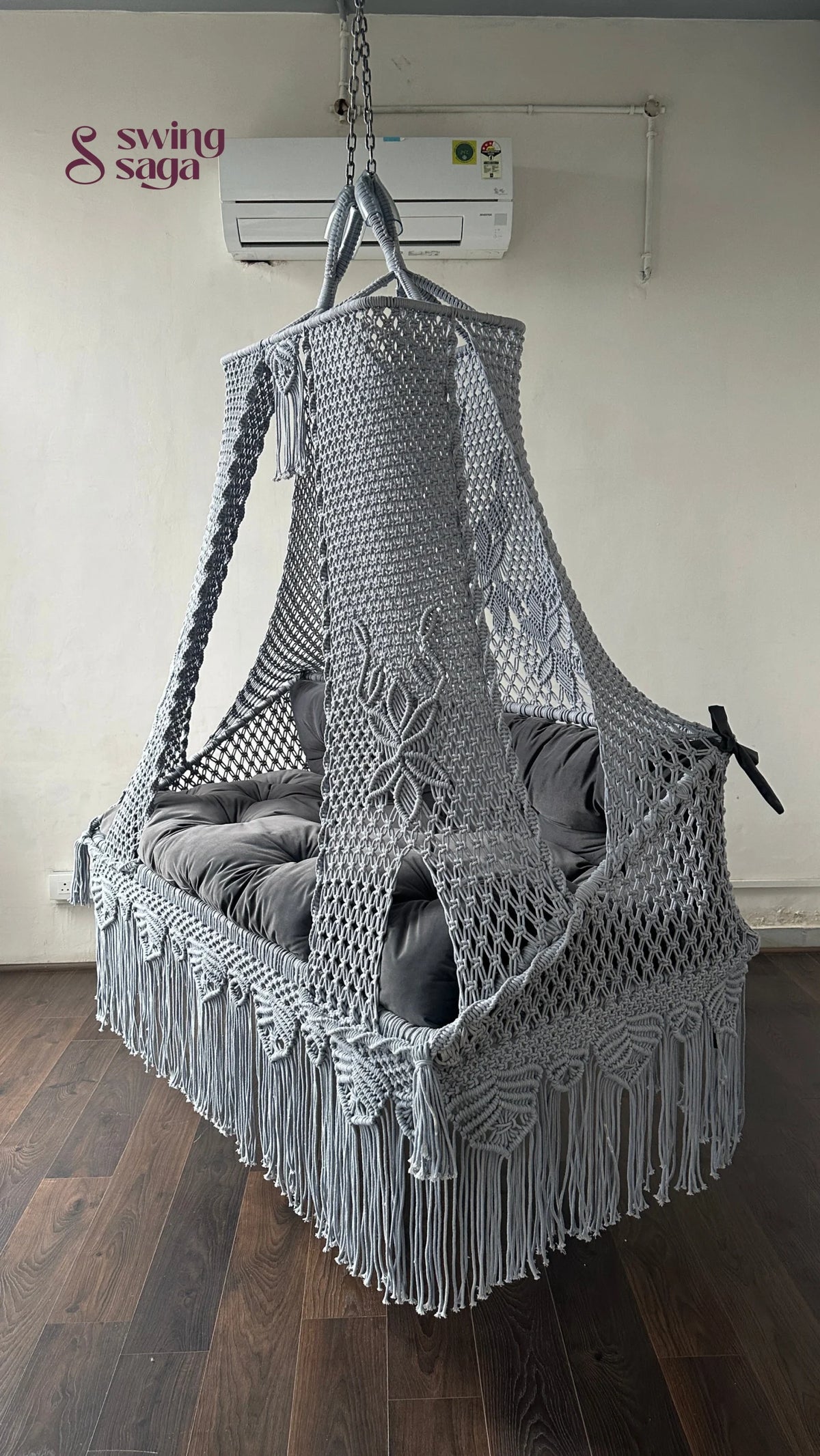 Dark Grey macrame sofa swing - Swing Saga