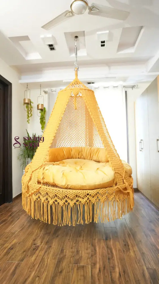 Mustard Yellow Macrame Bed Swing - Swing Saga