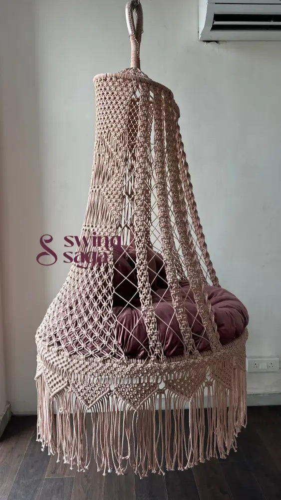 Gulmohar Macrame Swing – Indoor/Outdoor Hanging Set 40 inches / Lush Lux Pink / Lush Lux Pink