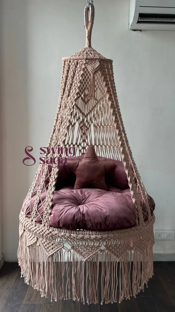 Gulmohar Macrame Swing – Indoor/Outdoor Hanging Set 40 inches / Lush Lux Pink / Lush Lux Pink