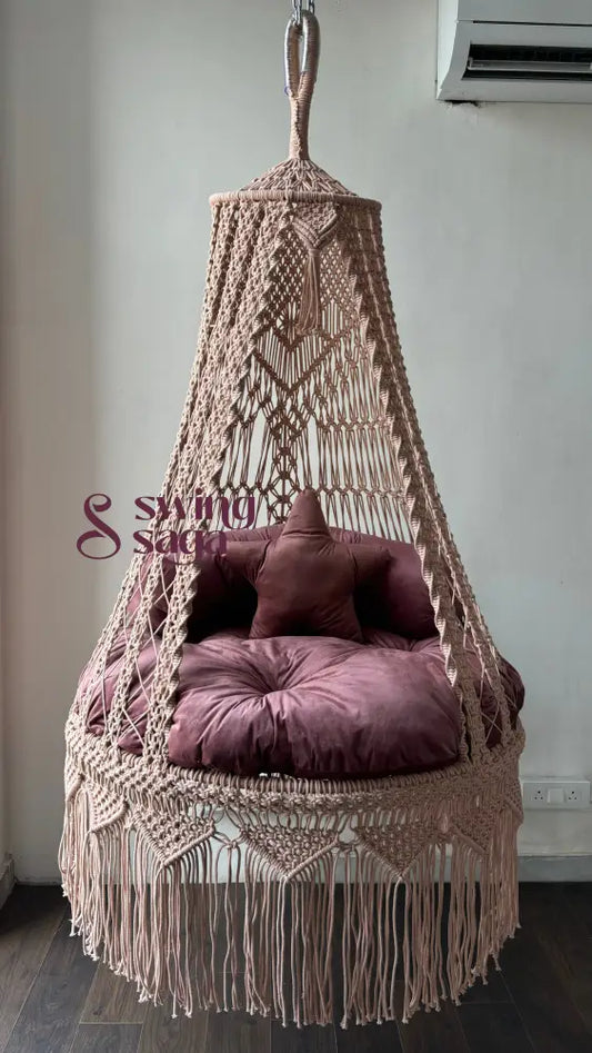 Gulmohar Macrame Swing – Indoor/Outdoor Hanging Set 40 inches / Lush Lux Pink / Lush Lux Pink