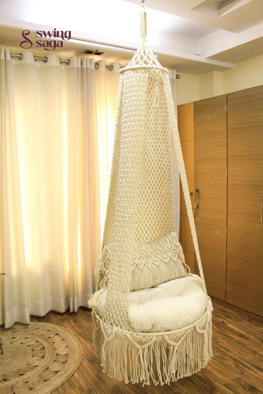 Cream White single seater hanging chair - Swing Saga