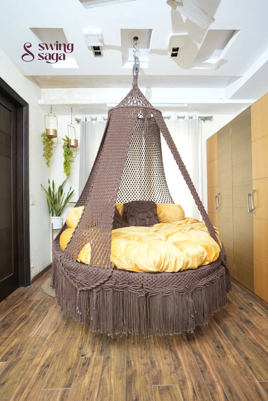 Wood Brown Macrame Bed Swing - Swing Saga