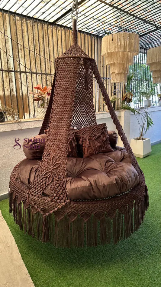 Mocha Brown Macrame Bed Swing - Swing Saga