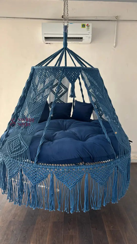 Royal Blue Macrame Bed Swing - Swing Saga