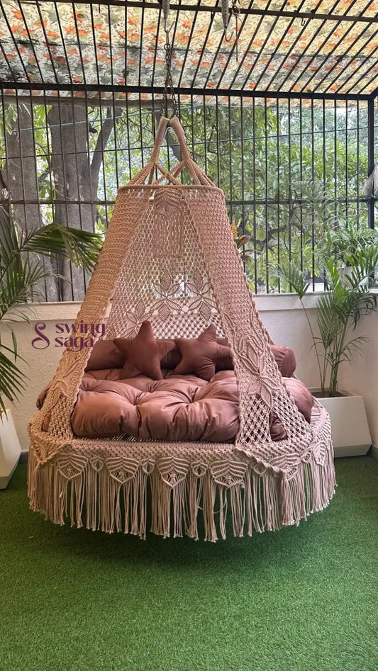 Wood Brown Double seater hanging chair - Swing Saga