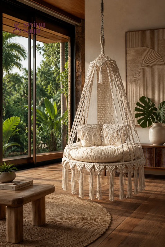 Handwoven White Sand Swing single seater - 40 inches / Cream White / IN