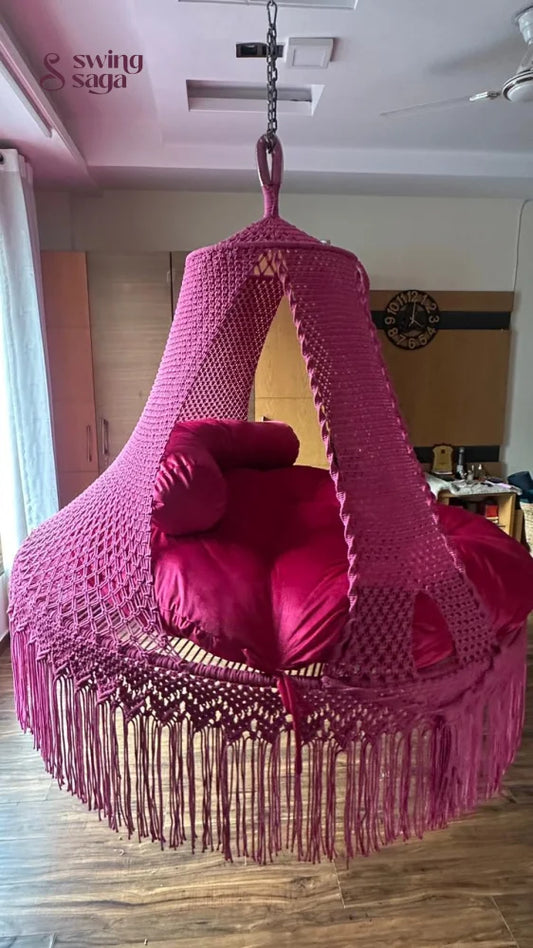 Hot Pink Macrame Bed Swing - Swing Saga