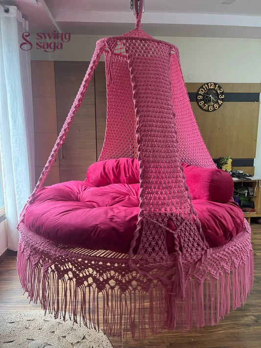Hot Pink Macrame Bed Swing - Swing Saga