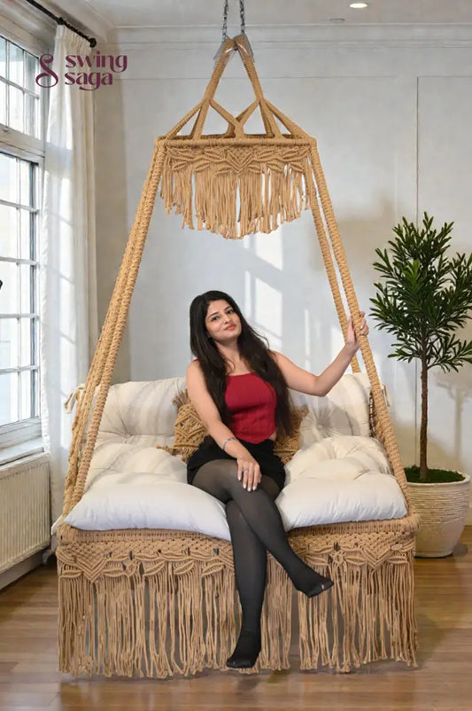Warm sand macrame sofa swing - Swing Saga