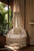 Khadi Style Chair Swing – Beige & Green Elegant Outdoor Swing by Swing Saga - 40 Inches / Light peach / IN