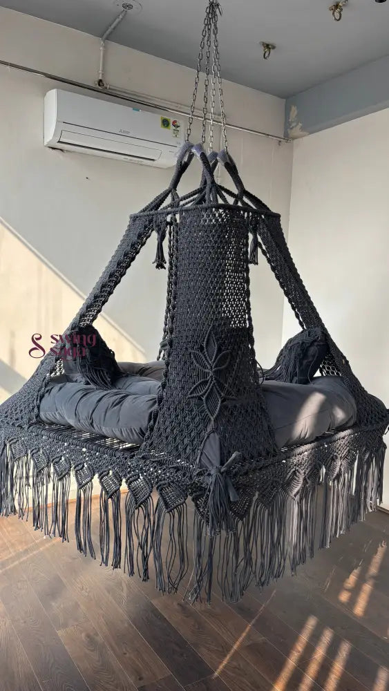 Dark Grey Macrame Bed Swing - Swing Saga