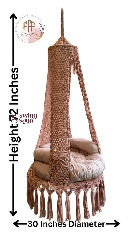 macrame swing with measurements.