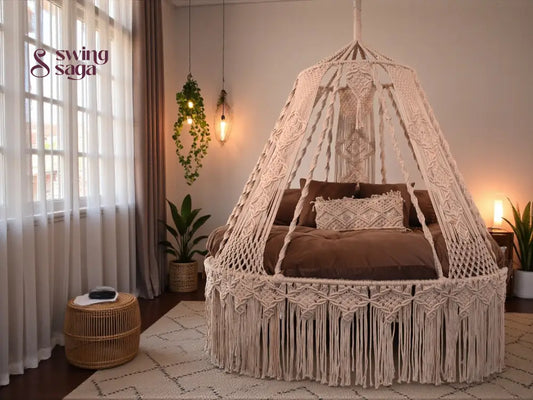 Peach Clay Macrame Bed Swing - Swing Saga