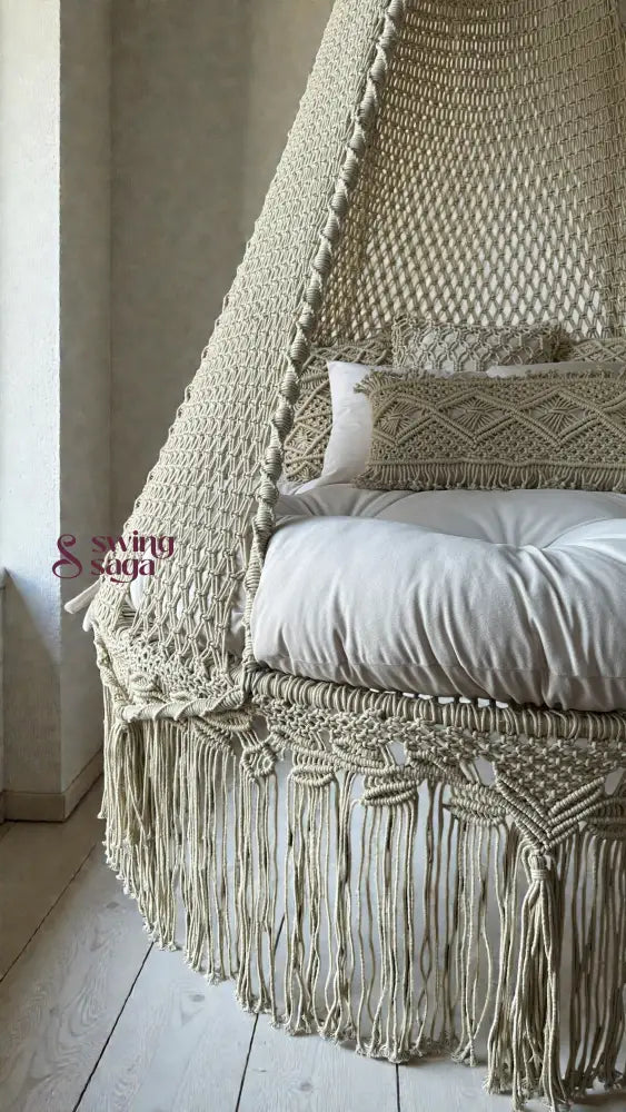 Ivory Macrame Bed Swing - Swing Saga