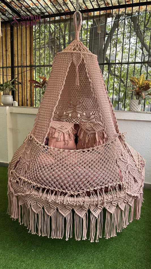 Lush Lux Pink Macrame Bed Swing - Swing Saga
