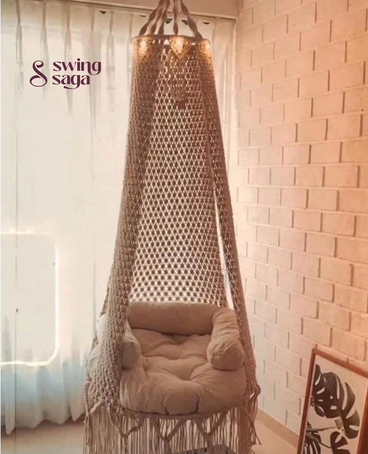 Cream White single seater hanging chair - Swing Saga