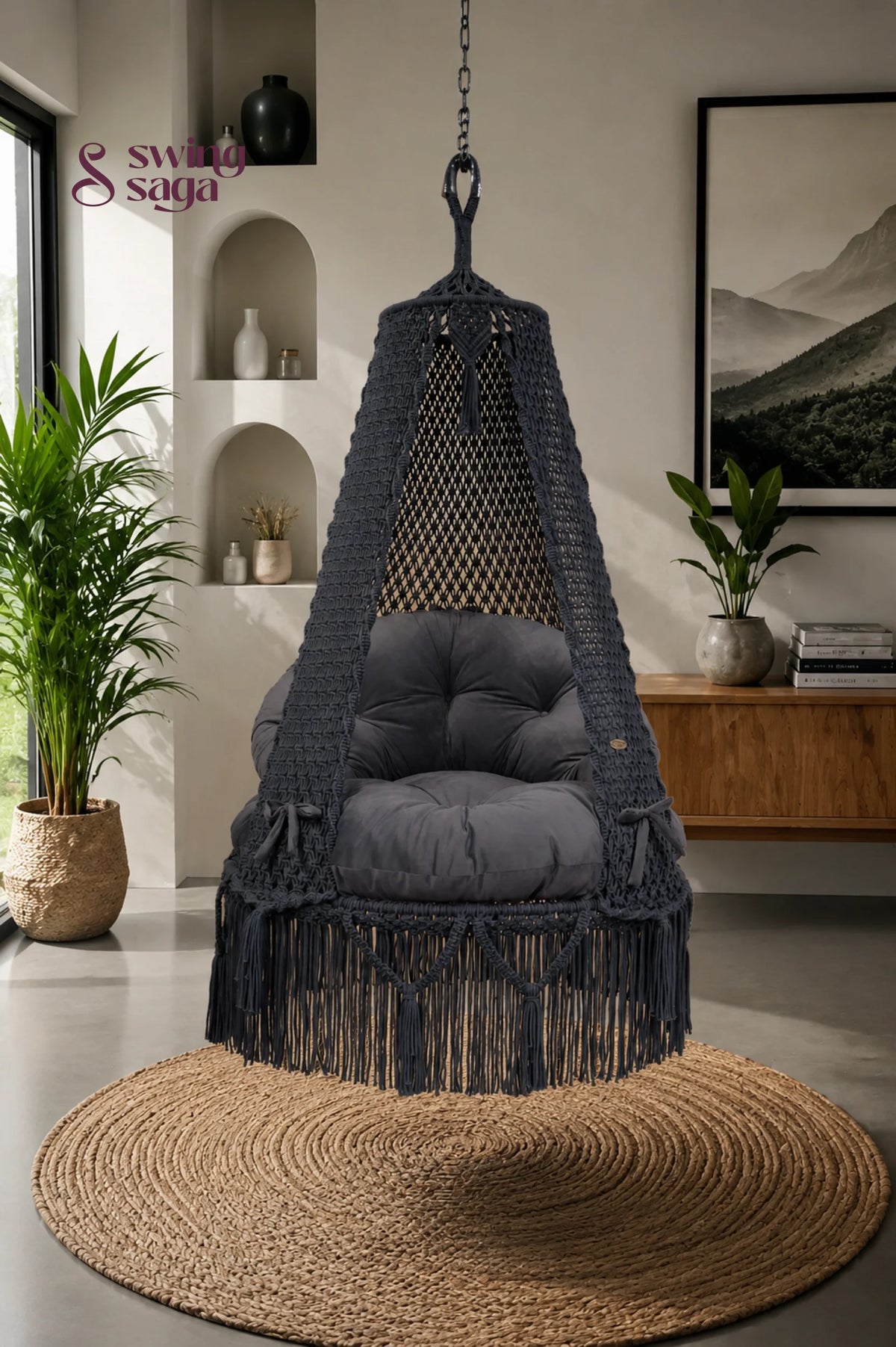 Machu Pichu Swing jhula for home balcony by swing saga - 35 Inches / Dark Grey / IN