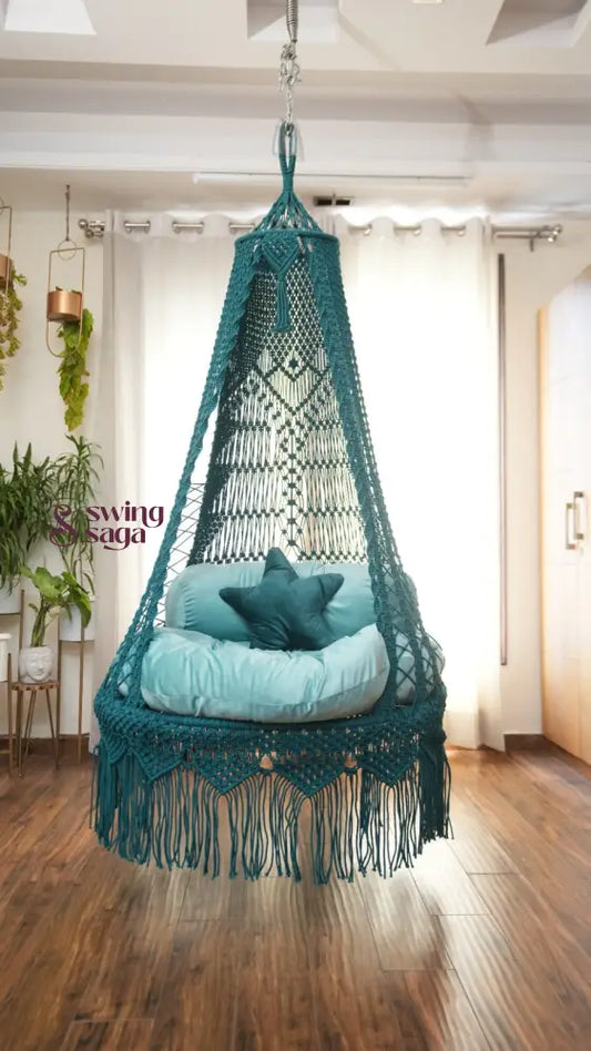Teal Blue single seater hanging chair - Swing Saga