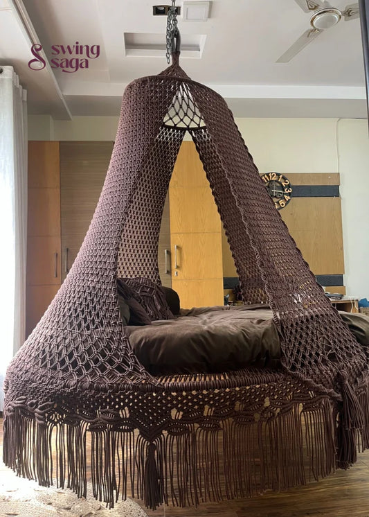 Mocha Brown Macrame Bed Swing - Swing Saga