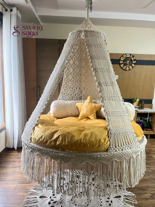 Cream White Macrame Bed Swing - Swing Saga